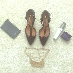 Halogen Martine Studded T-Strap Heels Black 5.5